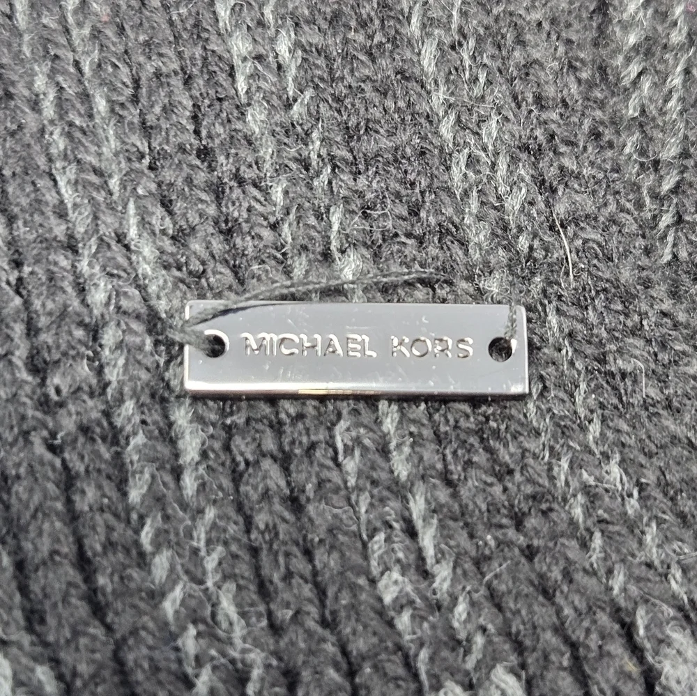 MICHAEL KORS LONG BLACK & GREY STRIPE SCARF FRINGE ENDS UNISEX OS WINTER COSY